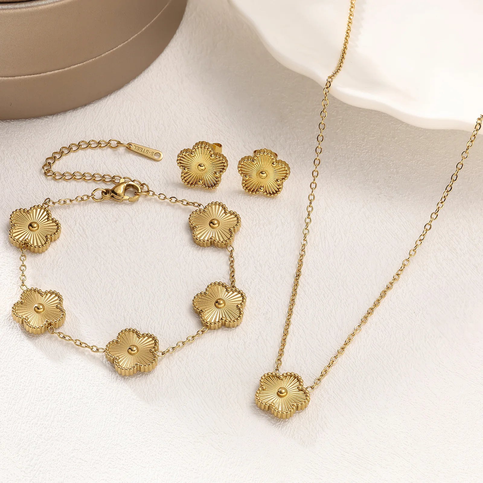 Women's Jewelry Set | Luxury Necklace, Bracelet and Earrings with Plum Blossom Design, Ideal Gift