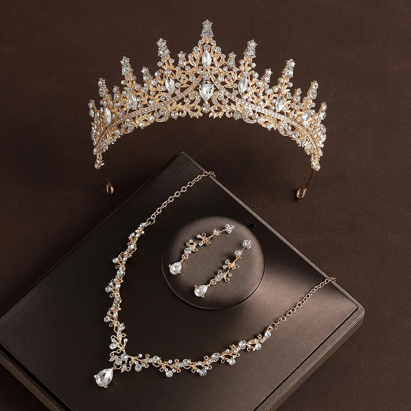 Bridal Jewelry Set (4 Pieces) | Tiara Crown, Necklace and Crystal Earrings, Alloy, Classic Wedding Jewelry