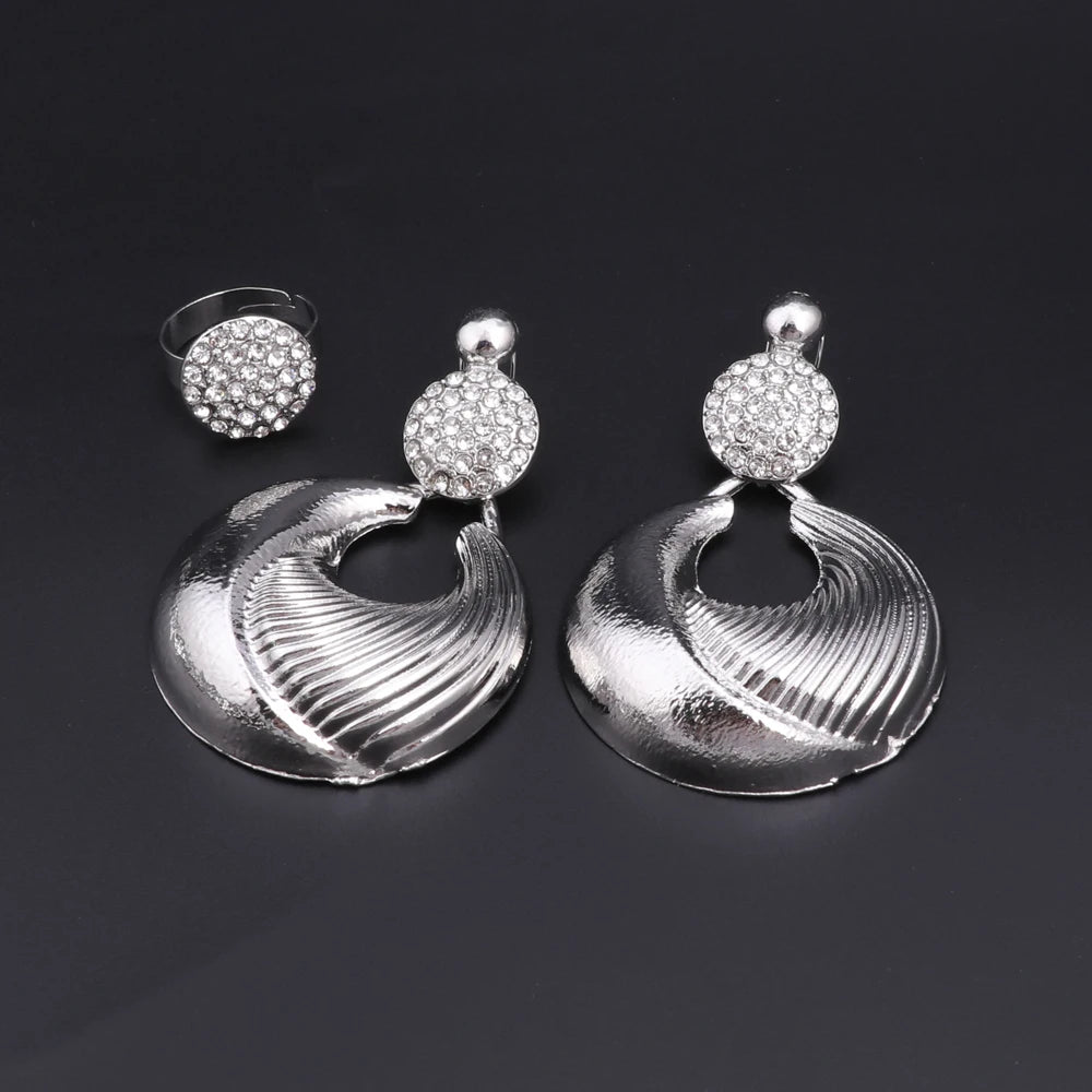 Women's Jewelry Set | Dubai Style, Silver, with Necklace, Earrings, Bracelet and Ring, for Weddings and Parties, Fashion Trend