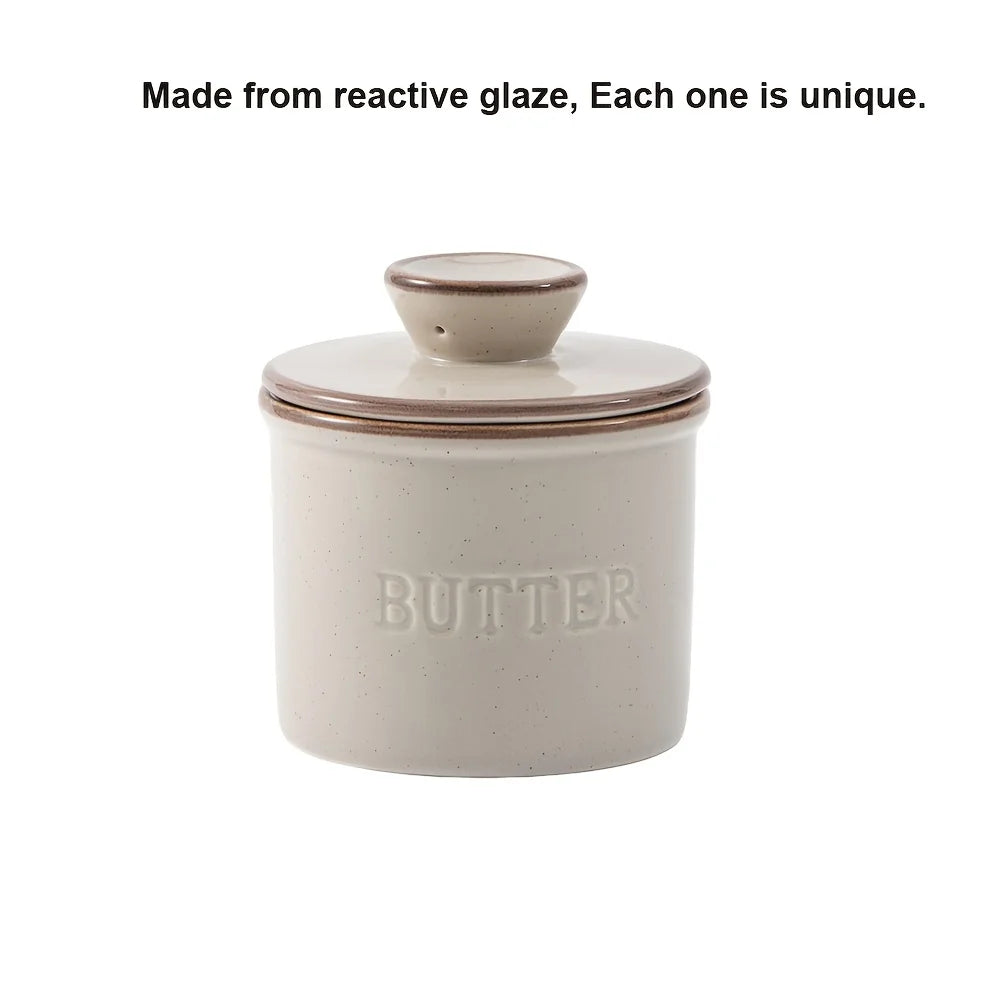 Ceramic Butter Dish with Lid, Handmade Wheel-Cranked Butter Container, Tabletop Butter Dish for Countertop (1 Unit)