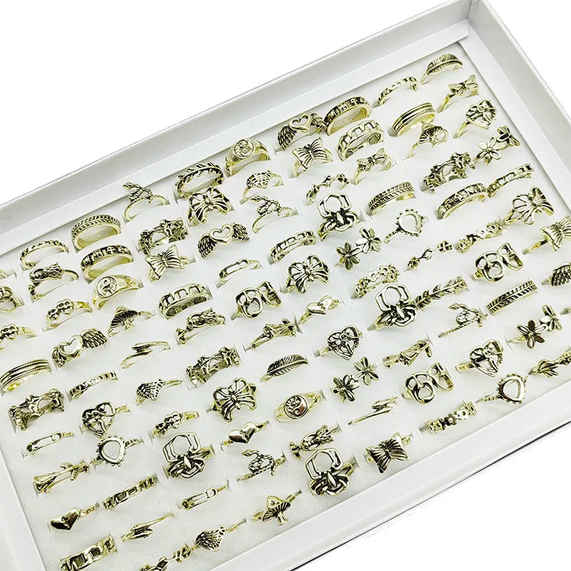 30pcs Alloy Ring Set for Women, Flower, Skull & Animal Designs