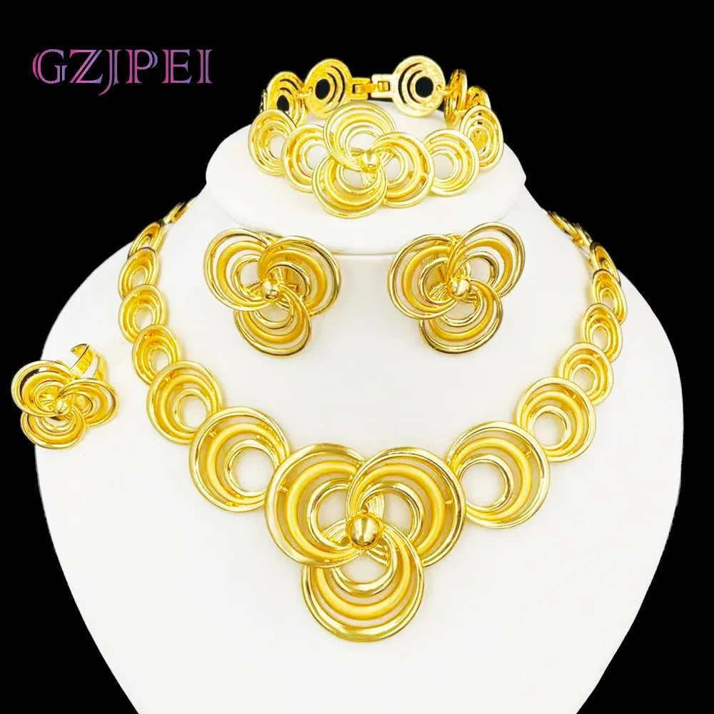 Gold jewelry set for women with necklace and earrings