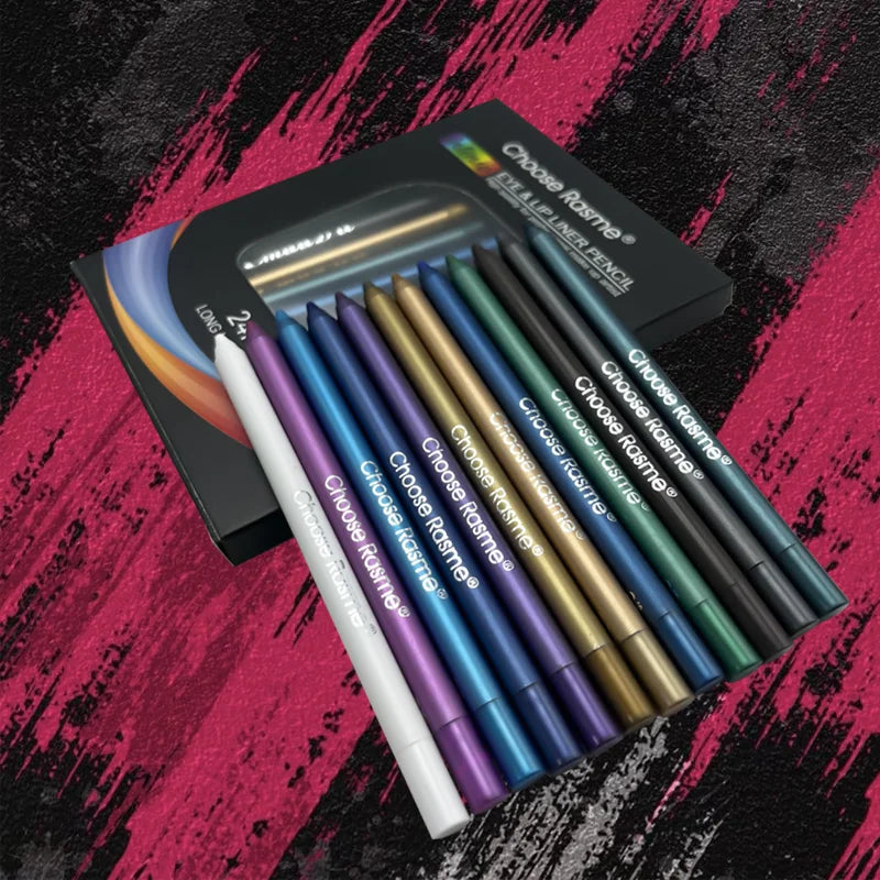 12 Colors Glitter Eyeliner Pencil Set, Long-Wearing & Smooth Application