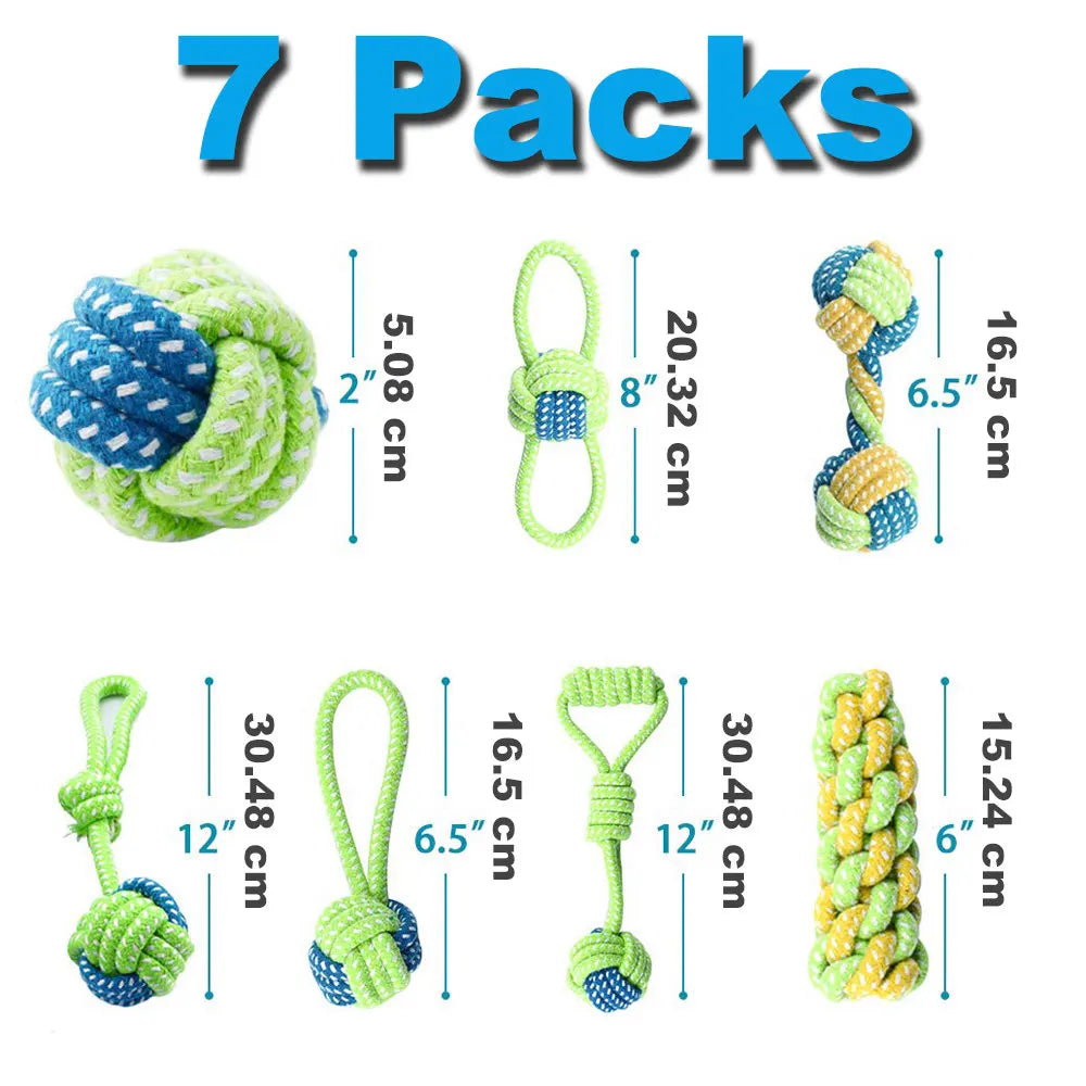 Set of 12 Rope Dog Toys | Dental Cleaning and Chewing Toys | Durable Outdoor Toy