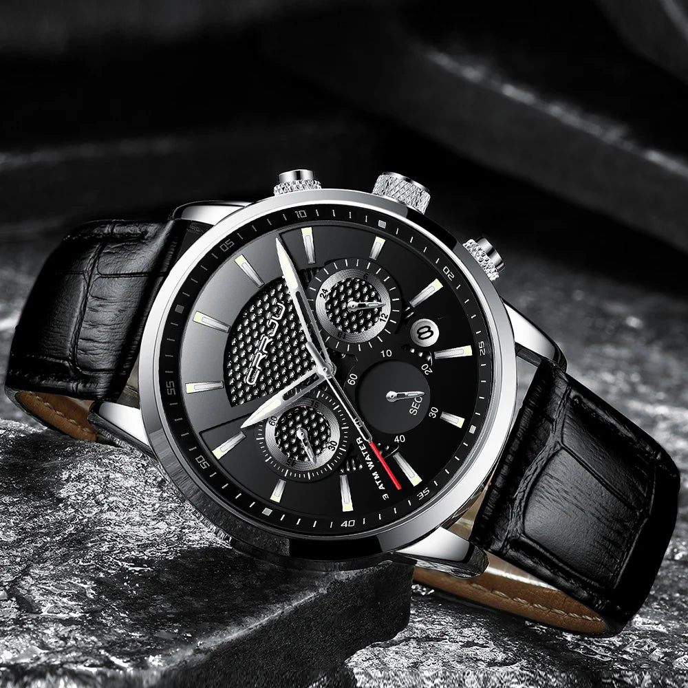 Men's Military Waterproof Leather Strap Watch