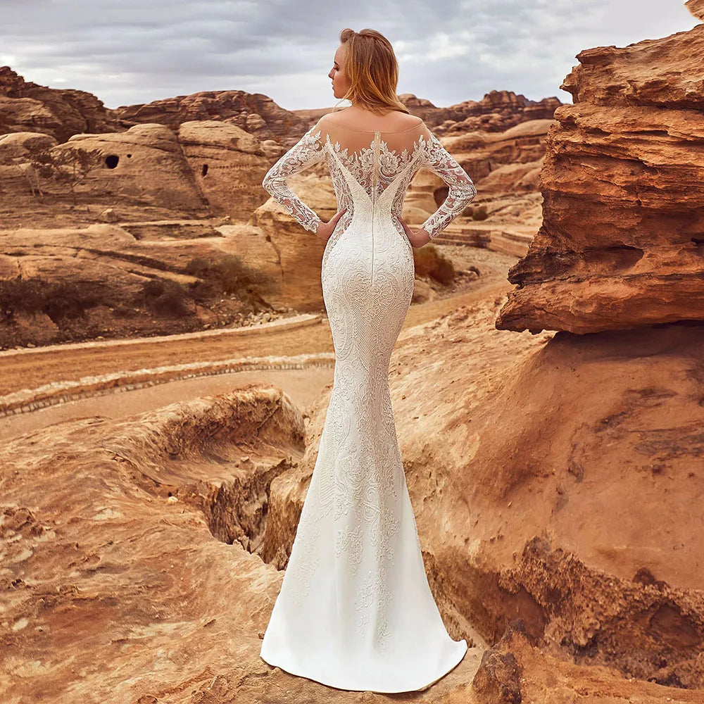 Mermaid Wedong Sleeding Dress with Lves Trumpet Train