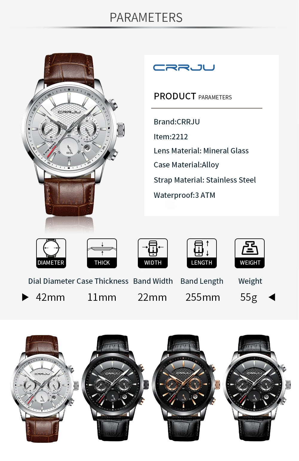 Men's Military Waterproof Leather Strap Watch