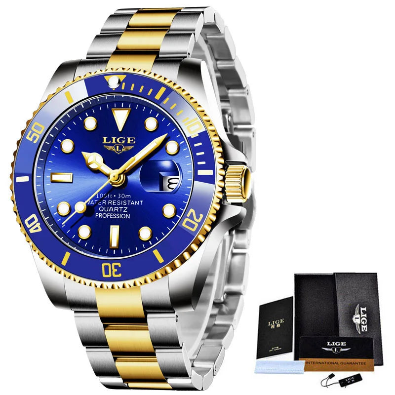 LIGE Men's Waterproof Diver Quartz Watch