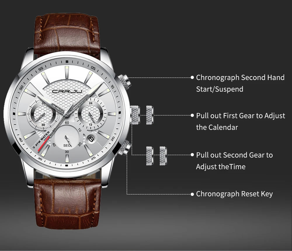 Men's Military Waterproof Leather Strap Watch