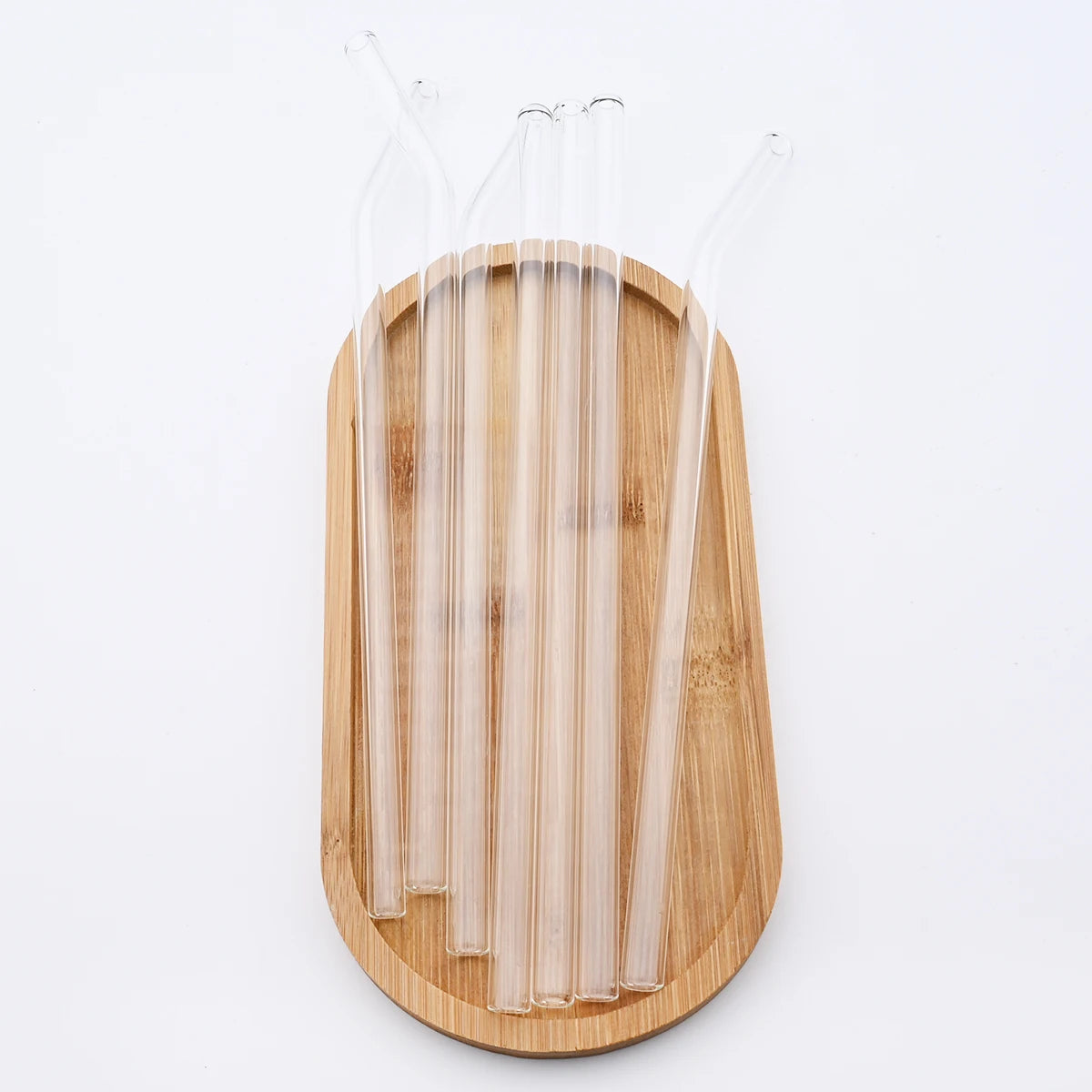 Set of Curved Borosilicate Glass Straws with Cleaning Brush