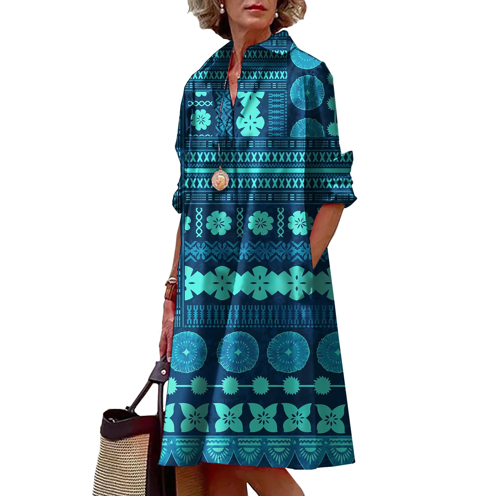 Shirt Dress with Polynesian Print
