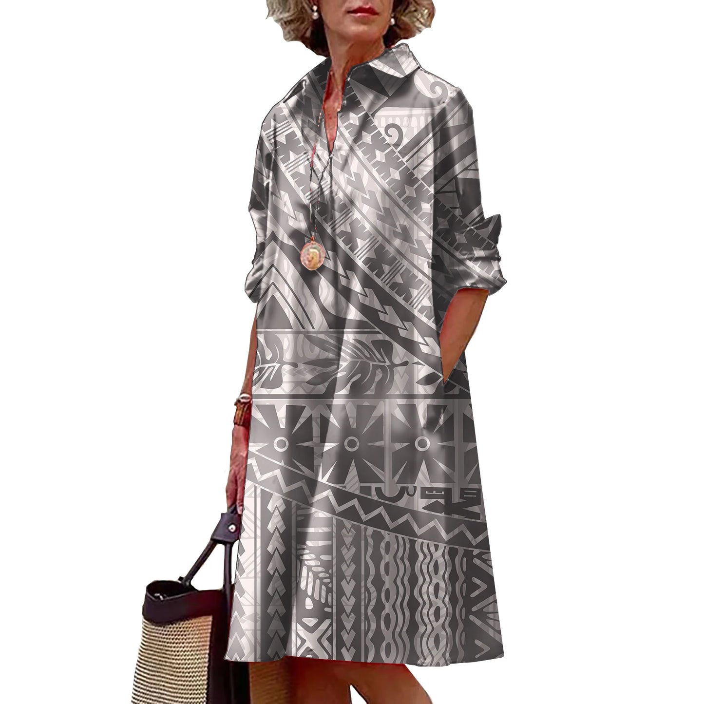 Shirt Dress with Polynesian Print