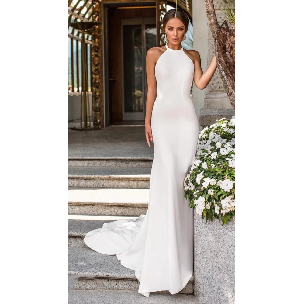 Bohemian Sleeveless Wedding Dress Halter Neck Backless