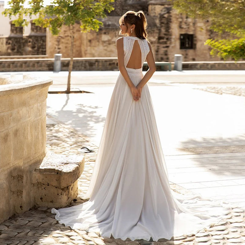 Bohemian beach wedding dress with lace details
