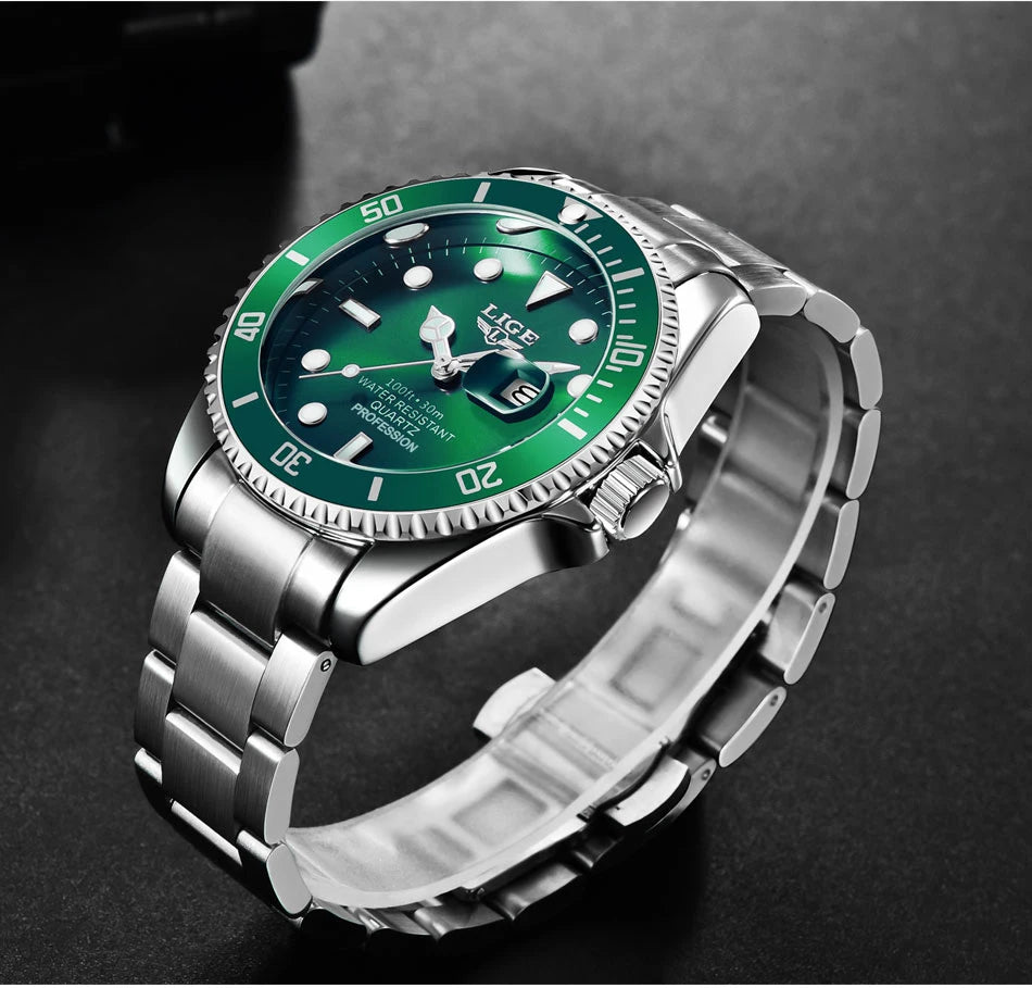 LIGE Men's Waterproof Diver Quartz Watch