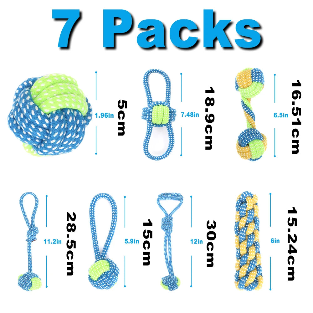 Set of 12 Rope Dog Toys | Dental Cleaning and Chewing Toys | Durable Outdoor Toy