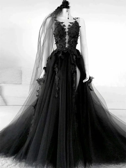 Gothic Black Lace Mermaid Wedding Dress | High Neck
