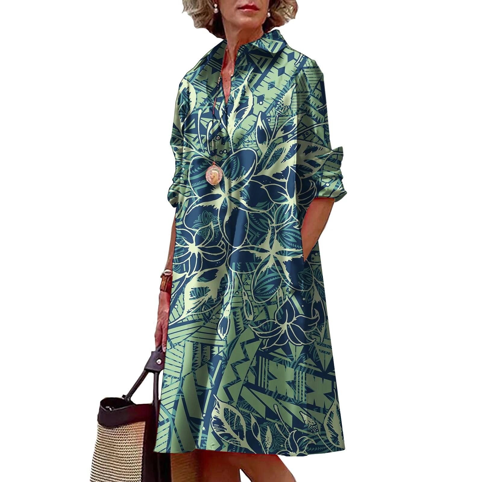 Shirt Dress with Polynesian Print