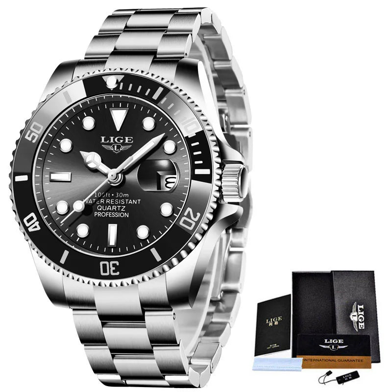 LIGE Men's Waterproof Diver Quartz Watch