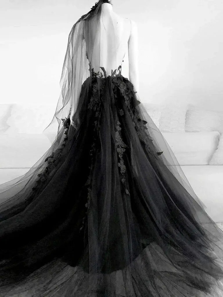 Gothic Black Lace Mermaid Wedding Dress | High Neck