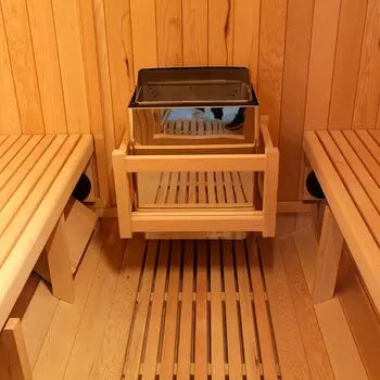 Outdoor barrel sauna made from red cedar wood
