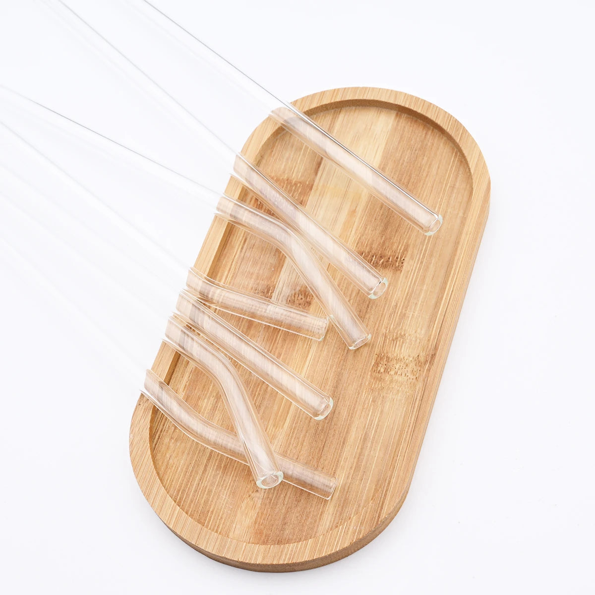 Set of Curved Borosilicate Glass Straws with Cleaning Brush