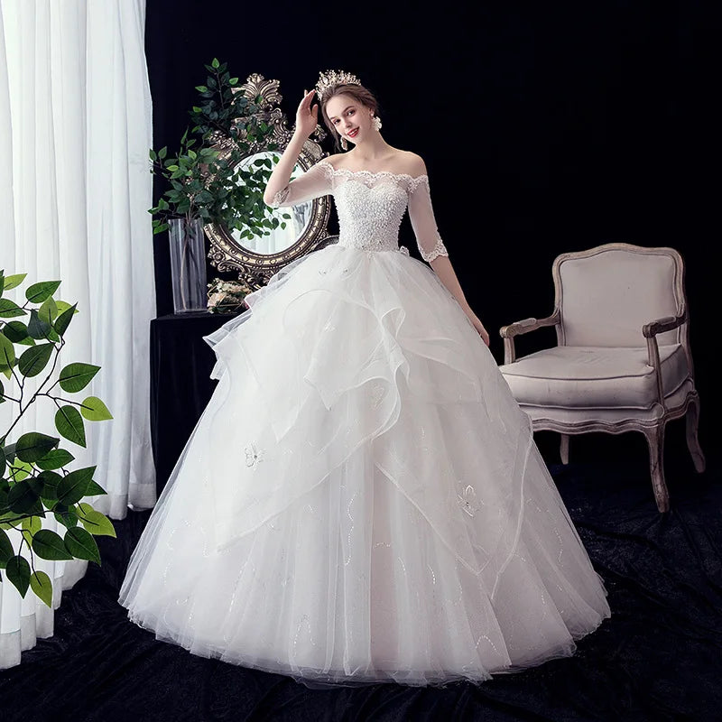 Off-Shoulder Ball Gown Wedding Dress | Satin Pleated Bridal Gown, Long & Elegant for Bride