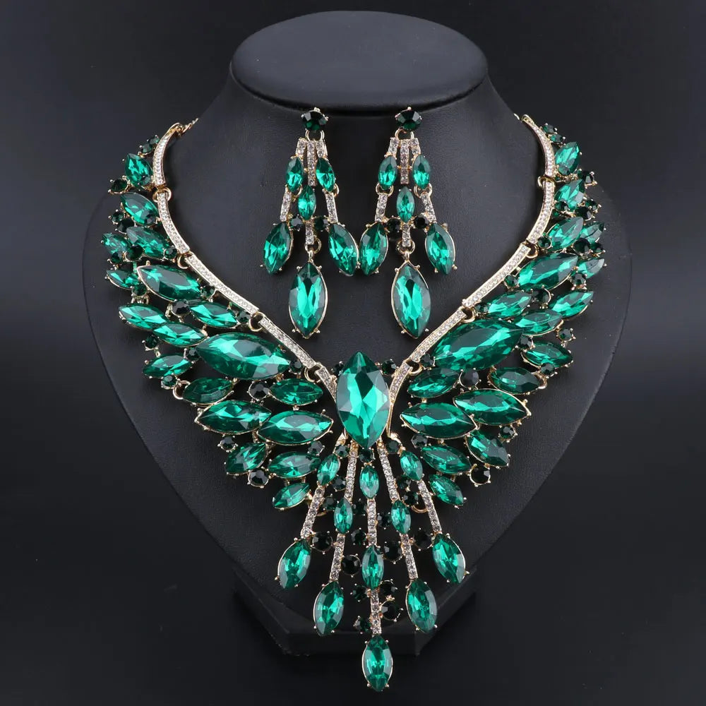Indian style bridal jewelry set with crystal necklace