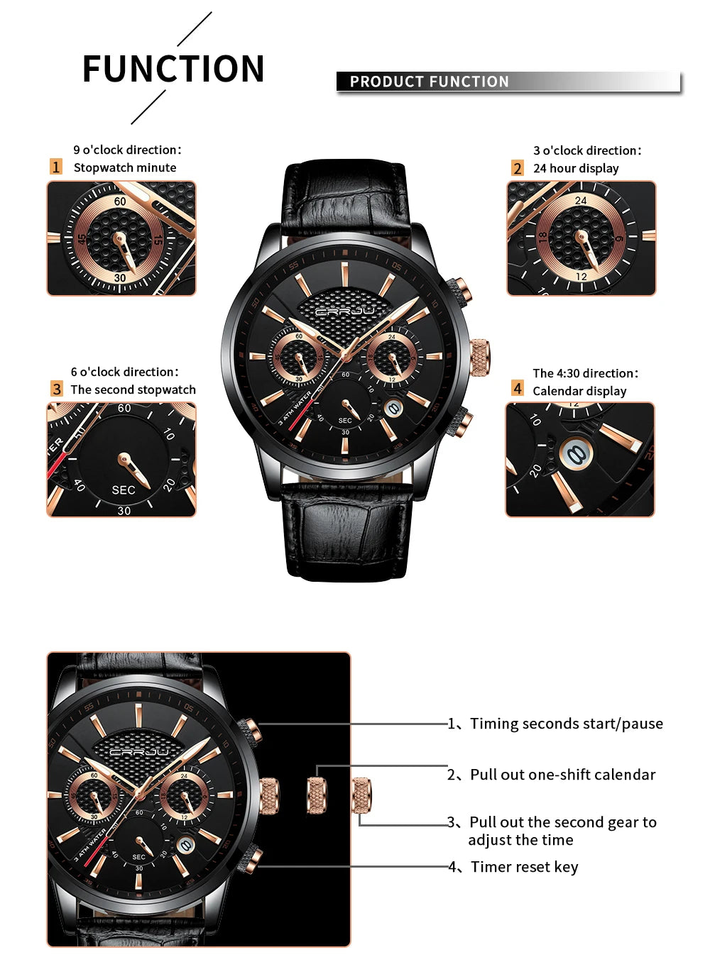 Men's Military Waterproof Leather Strap Watch