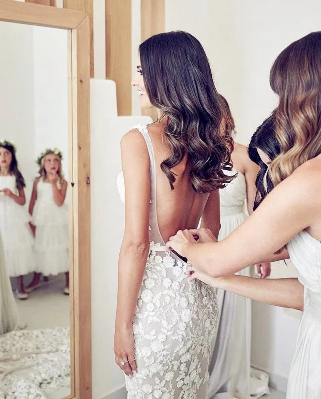 Deep V-Neck Mermaid Wedding Dress | Sexy Backless Lace
