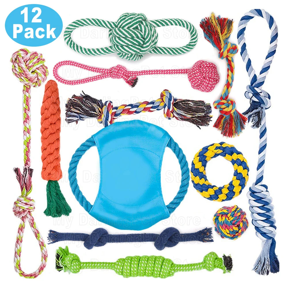 Set of 12 Rope Dog Toys | Dental Cleaning and Chewing Toys | Durable Outdoor Toy