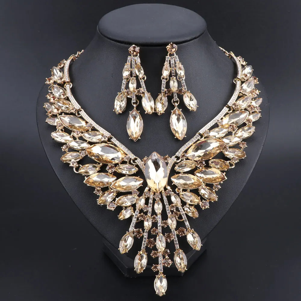 Indian style bridal jewelry set with crystal necklace