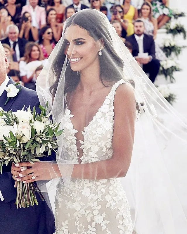 Deep V-Neck Mermaid Wedding Dress | Sexy Backless Lace