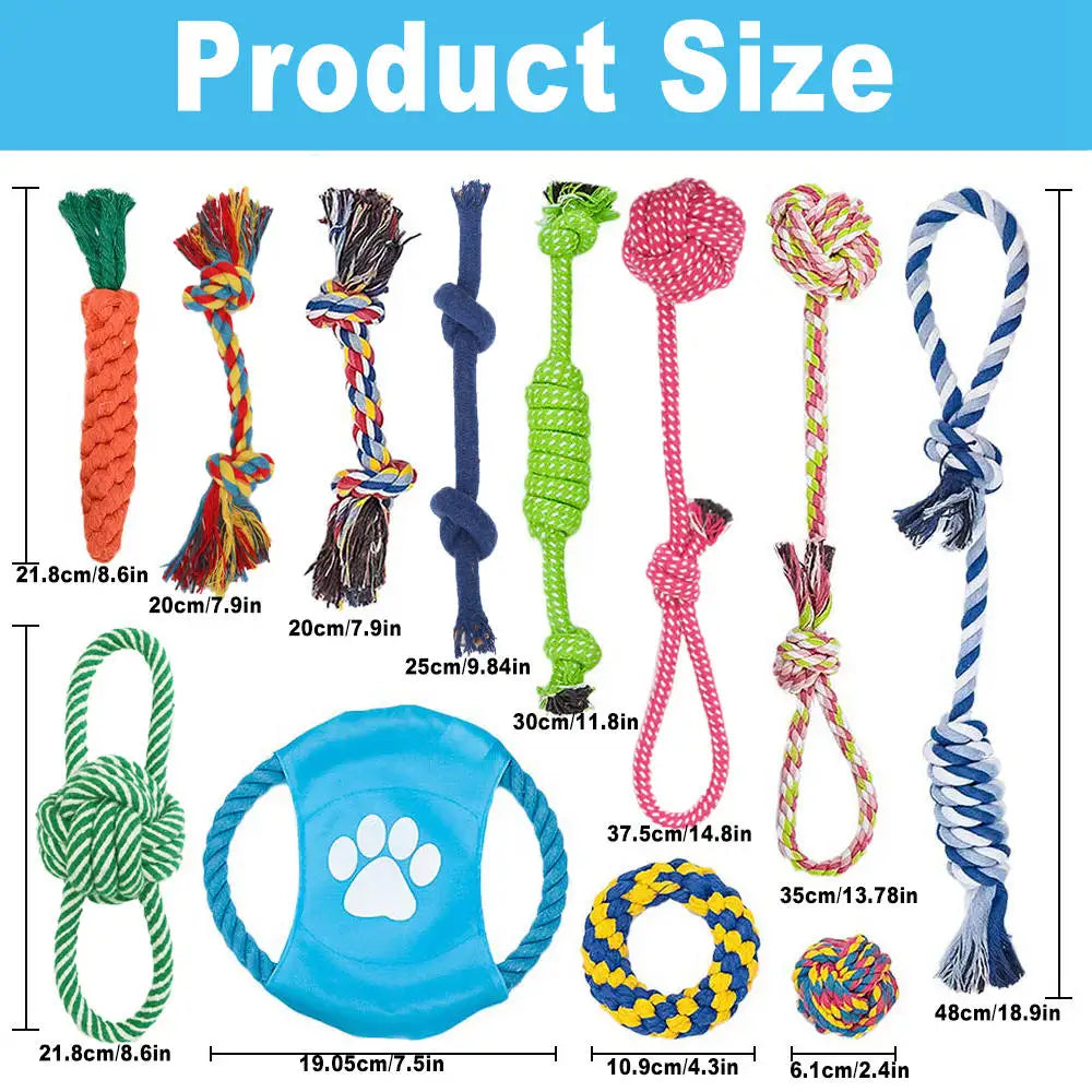 Set of 12 Rope Dog Toys | Dental Cleaning and Chewing Toys | Durable Outdoor Toy