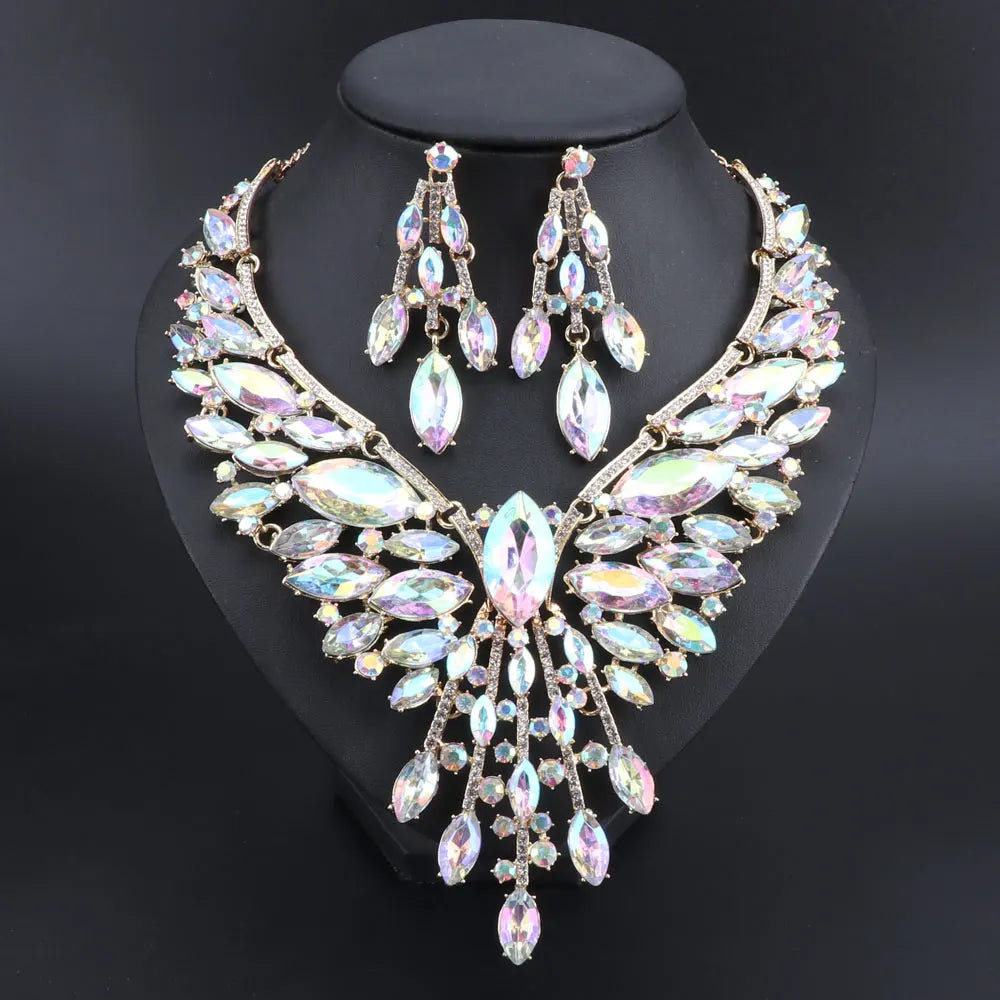 Indian style bridal jewelry set with crystal necklace