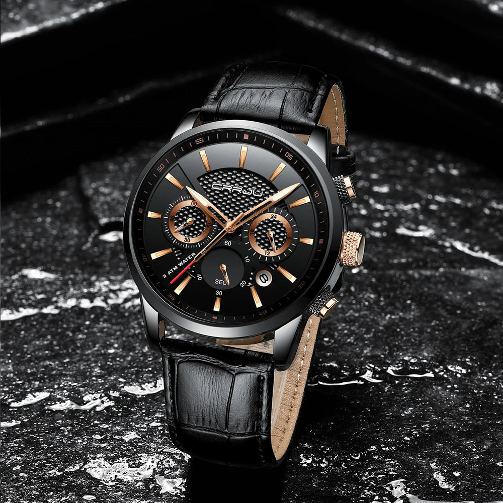 Men's Military Waterproof Leather Strap Watch
