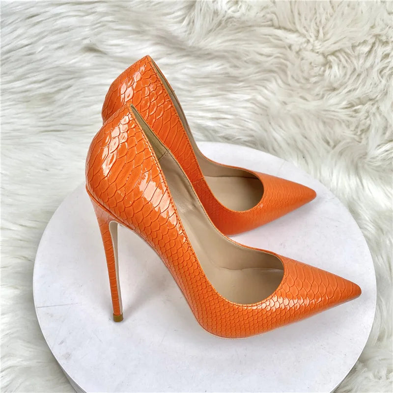 Customizable Orange Snake Pattern High Heels | Sizes 34-45 | 8/10/12cm