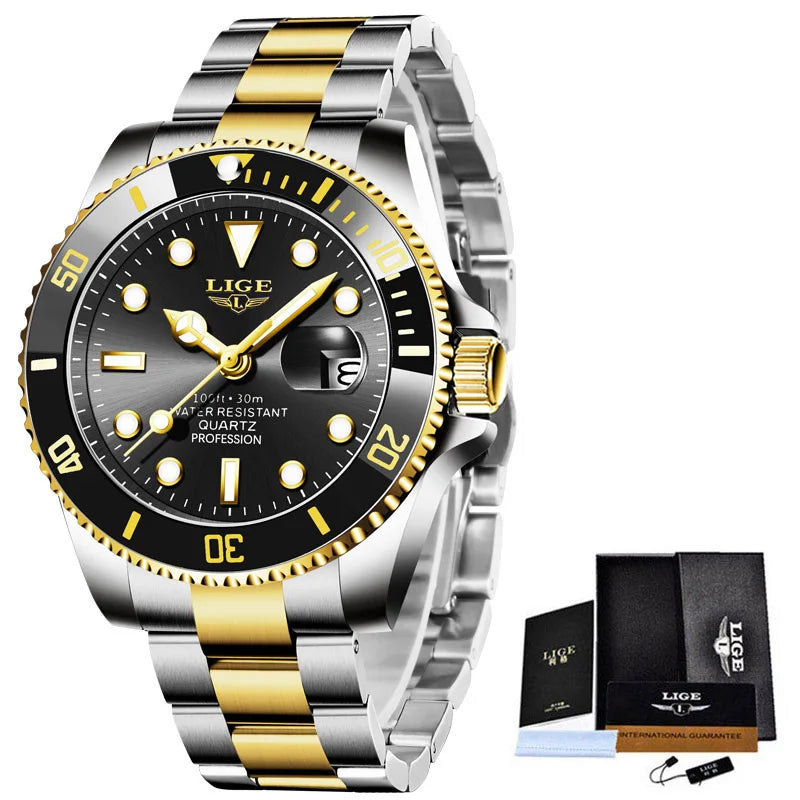 LIGE Men's Waterproof Diver Quartz Watch
