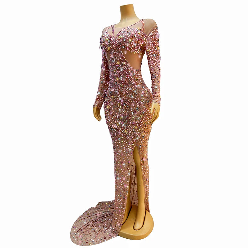 Women's Long Sleeve Maxi Evening Dress | Elegant Floor-Length Gown with Slit