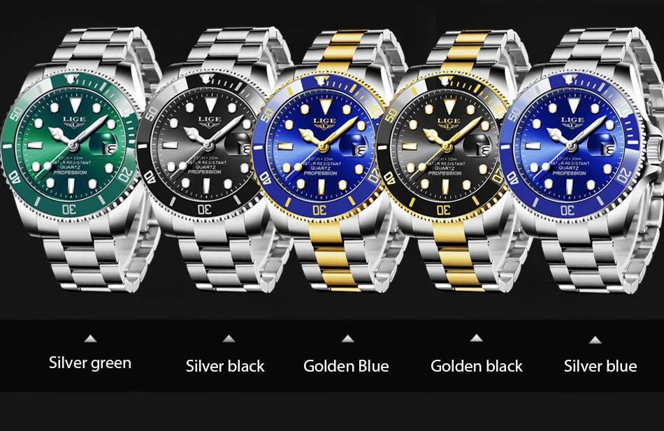 LIGE Men's Waterproof Diver Quartz Watch