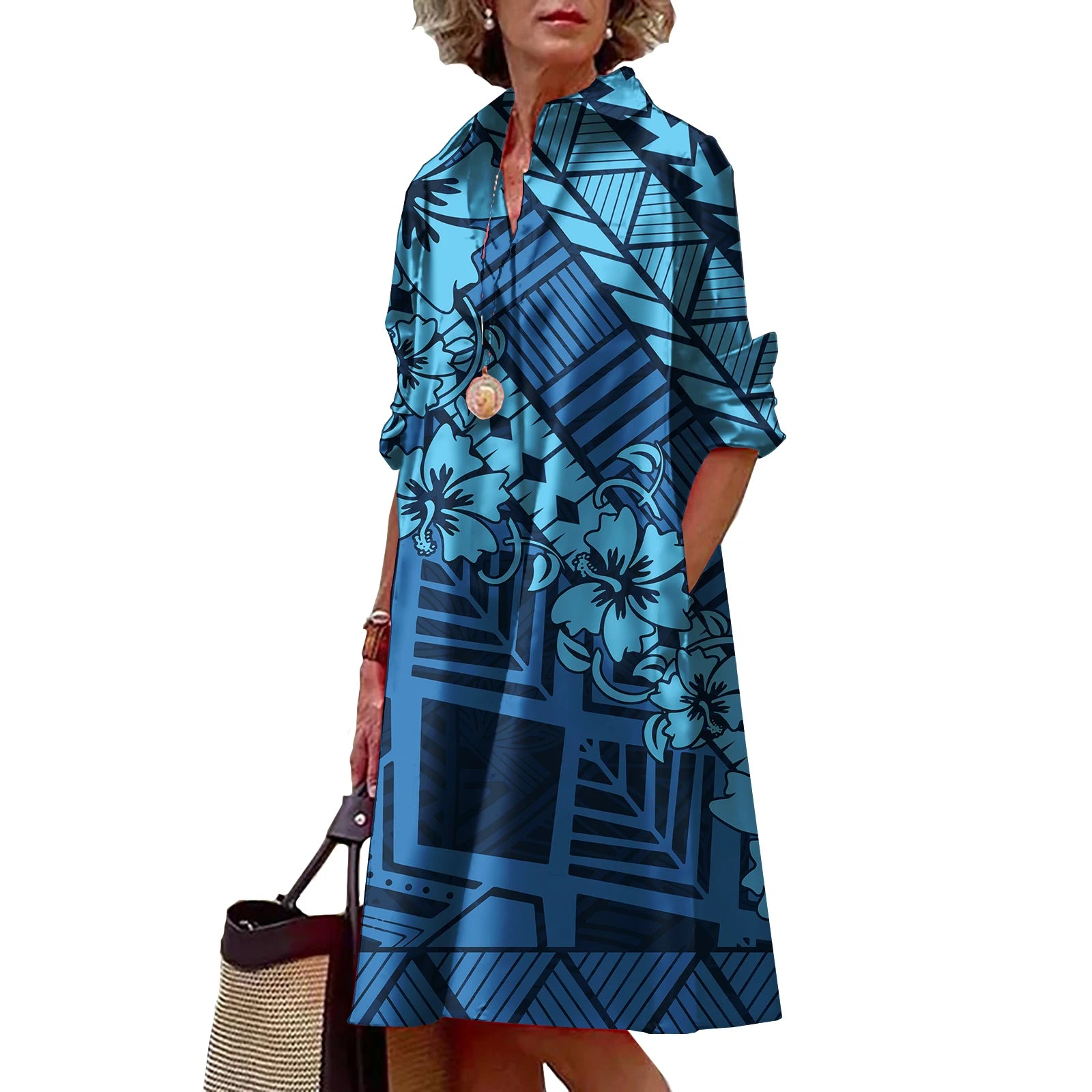 Shirt Dress with Polynesian Print
