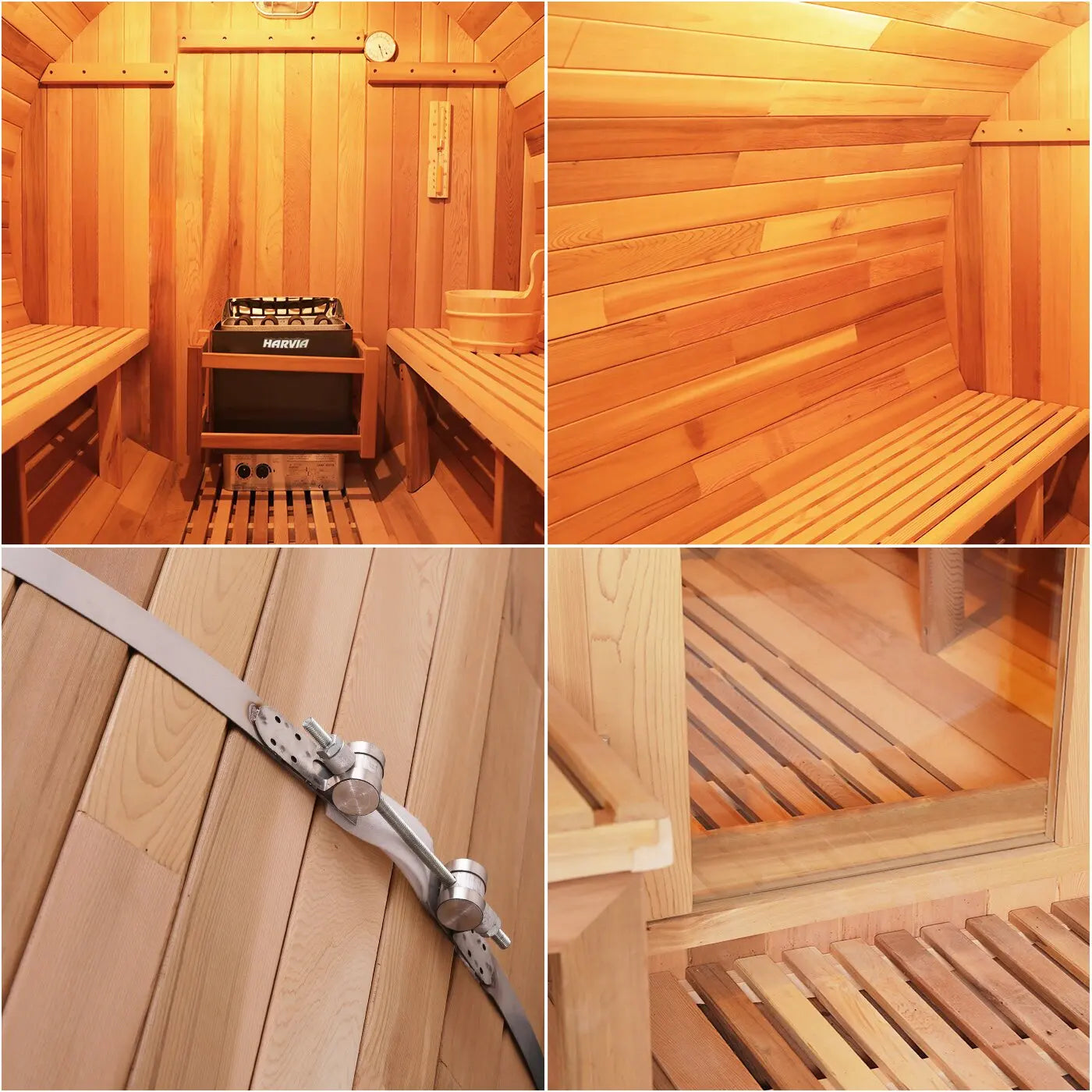 Outdoor barrel sauna made from red cedar wood