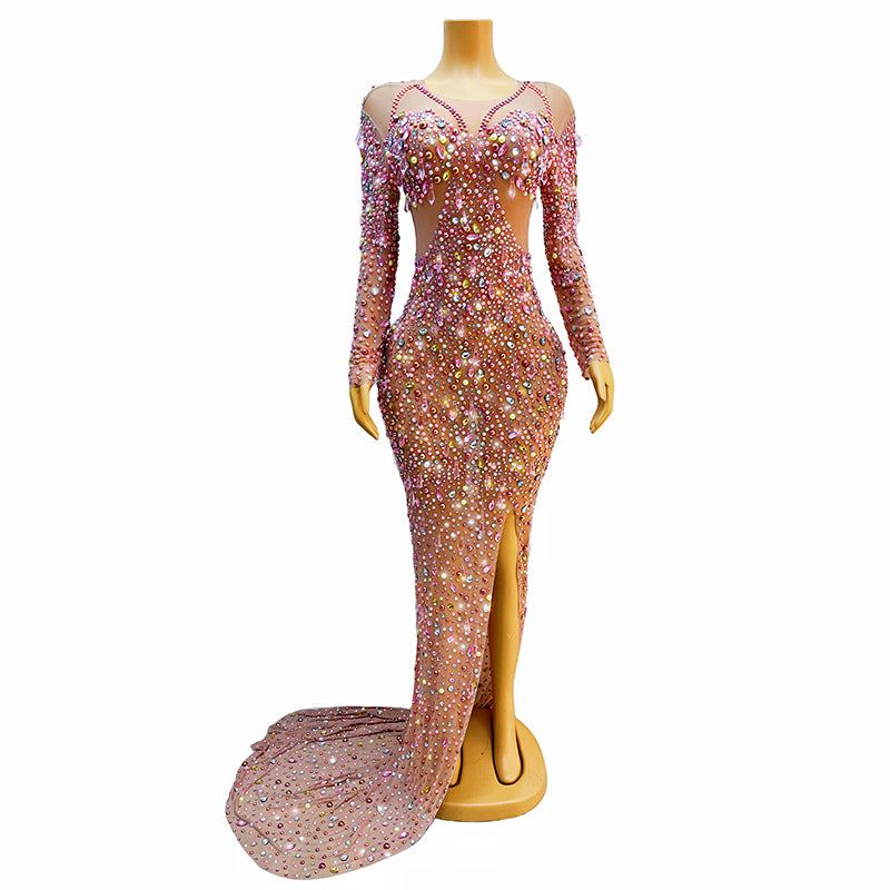 Women's Long Sleeve Maxi Evening Dress | Elegant Floor-Length Gown with Slit