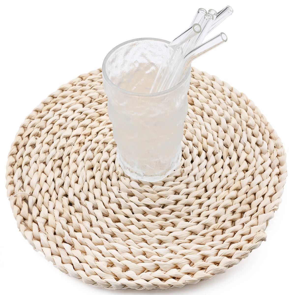 Set of Curved Borosilicate Glass Straws with Cleaning Brush