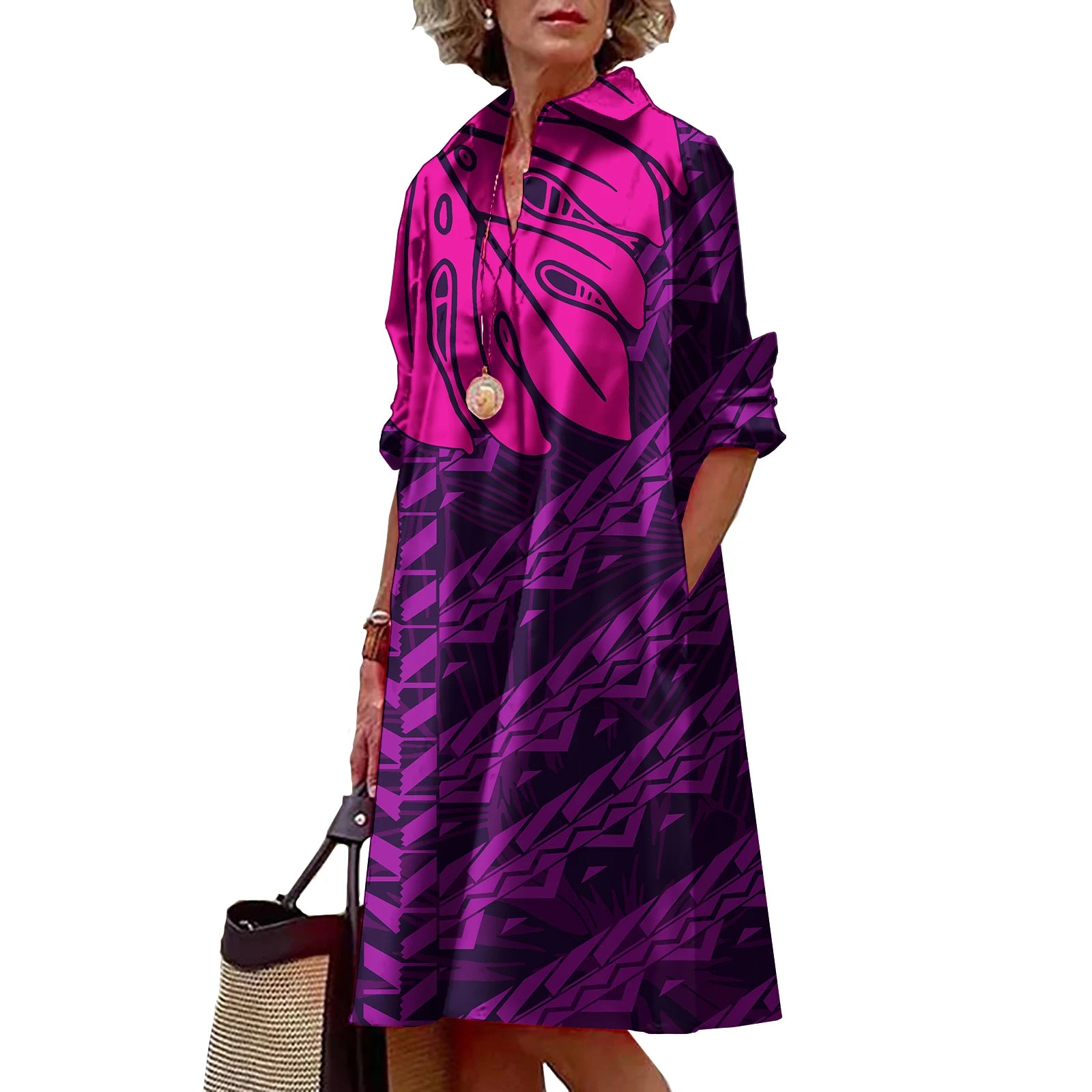 Shirt Dress with Polynesian Print