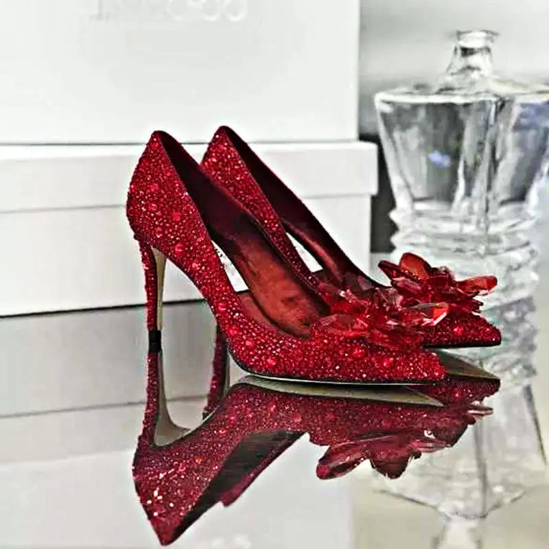 Bridal Evening Shoes | Sparkling Pumps with Rhinestones and Pointed Toe | Stiletto Heel