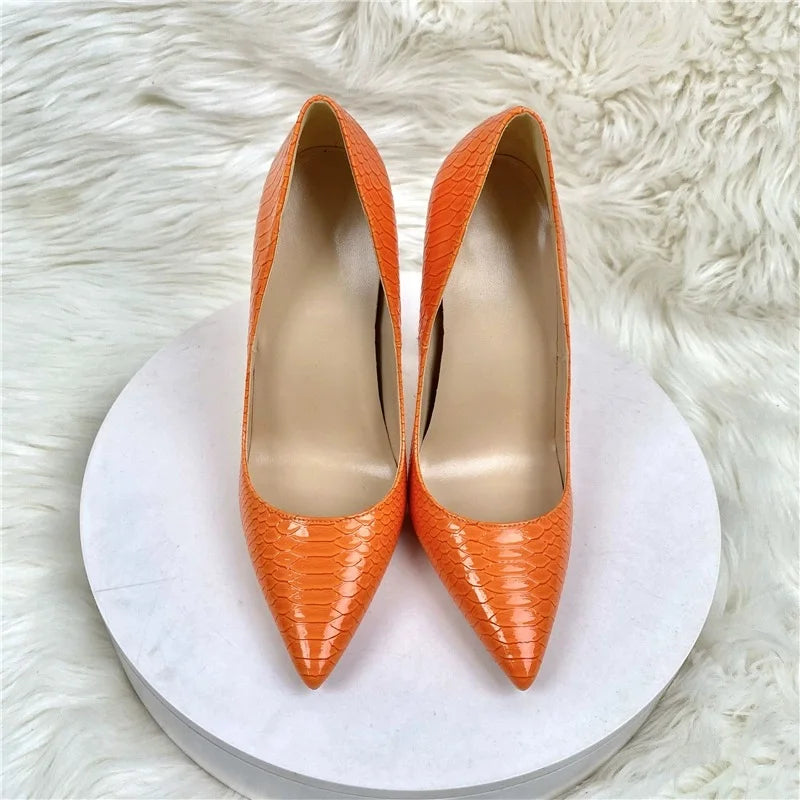 Customizable Orange Snake Pattern High Heels | Sizes 34-45 | 8/10/12cm