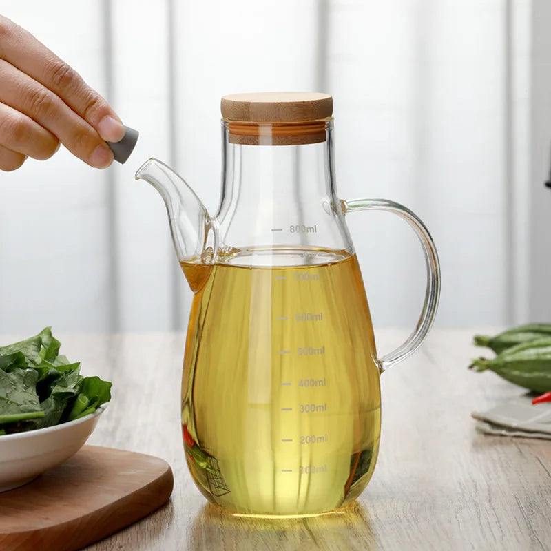 Glass Oil Bottle with Handle and Scale