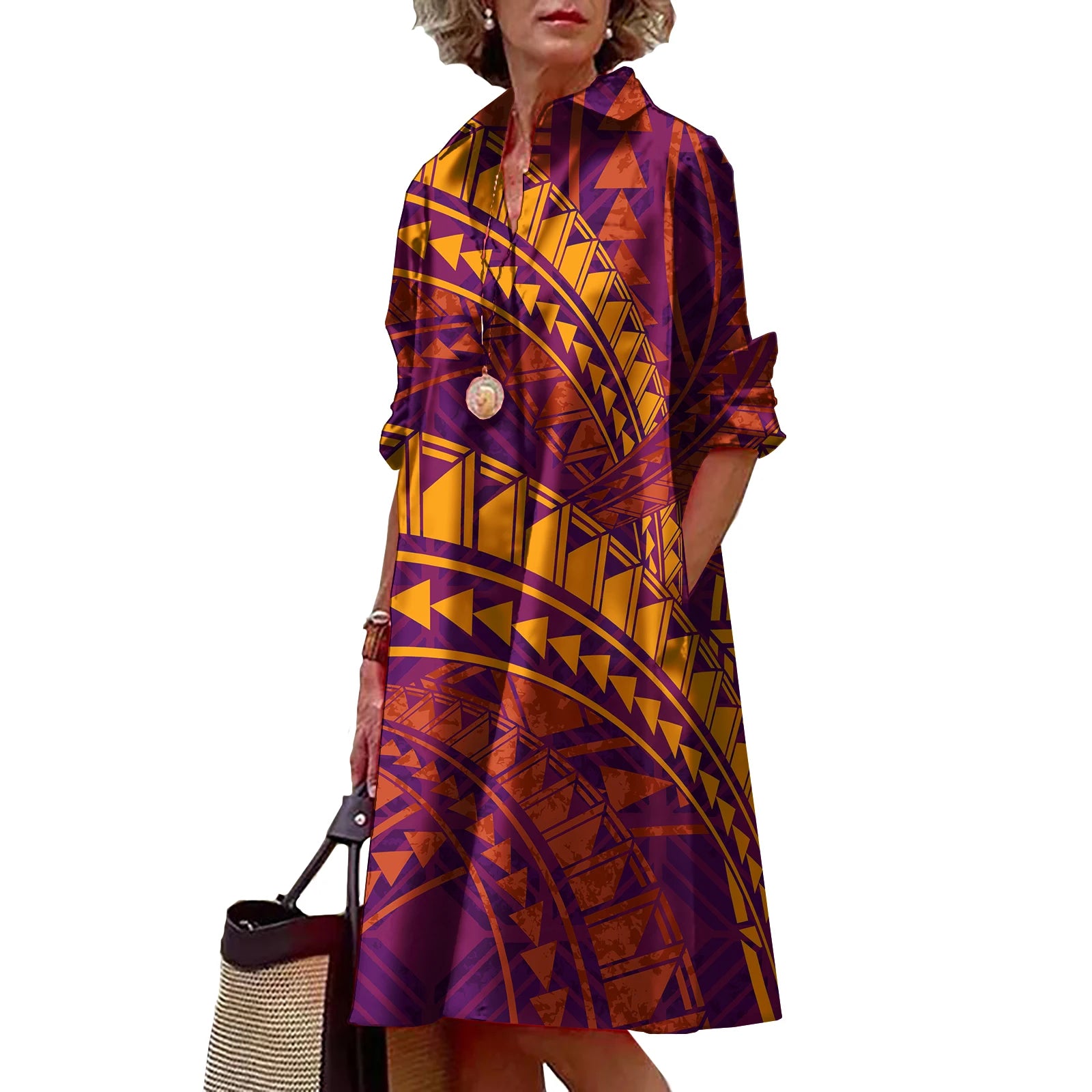 Shirt Dress with Polynesian Print