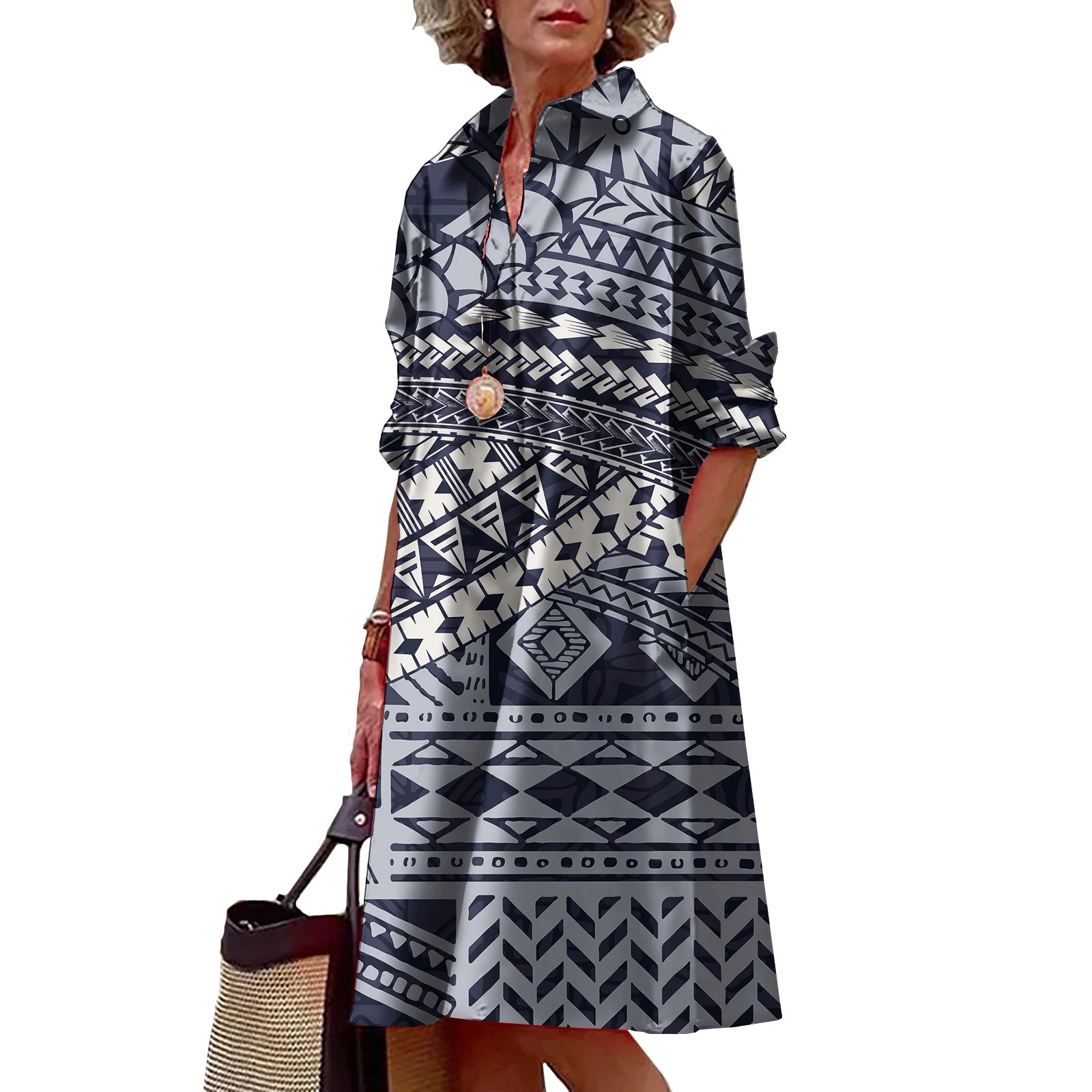 Shirt Dress with Polynesian Print